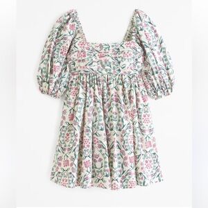 Abercrombie & Fitch - Emerson Poplin Puff Sleeve Mini Dress white pattern large